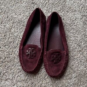 Tory Burch Women's Burgundy Suede Loafers Size 9